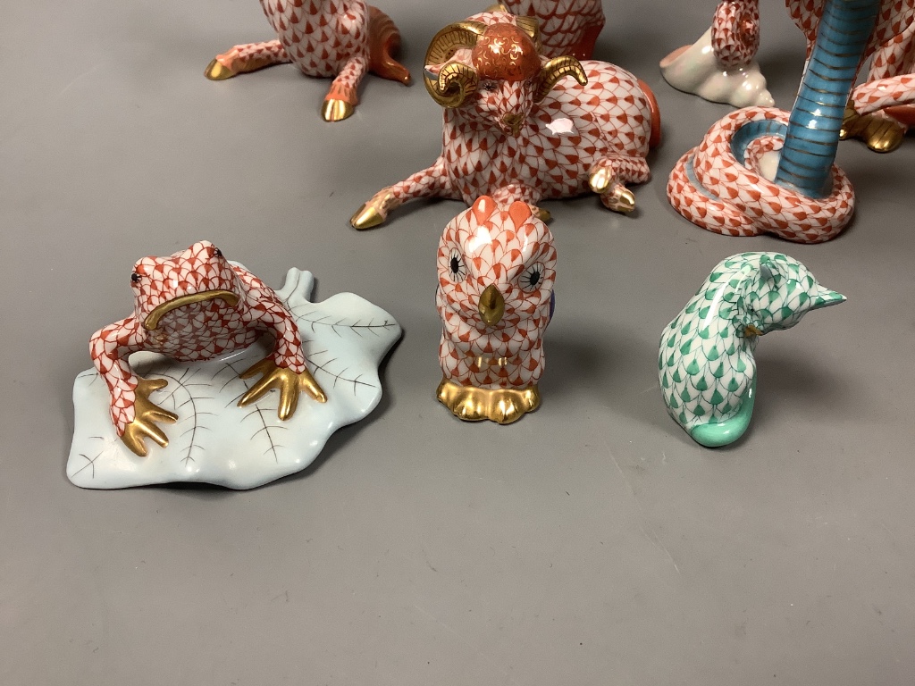 Fourteen various Herend red ‘fishnet’ animals models,